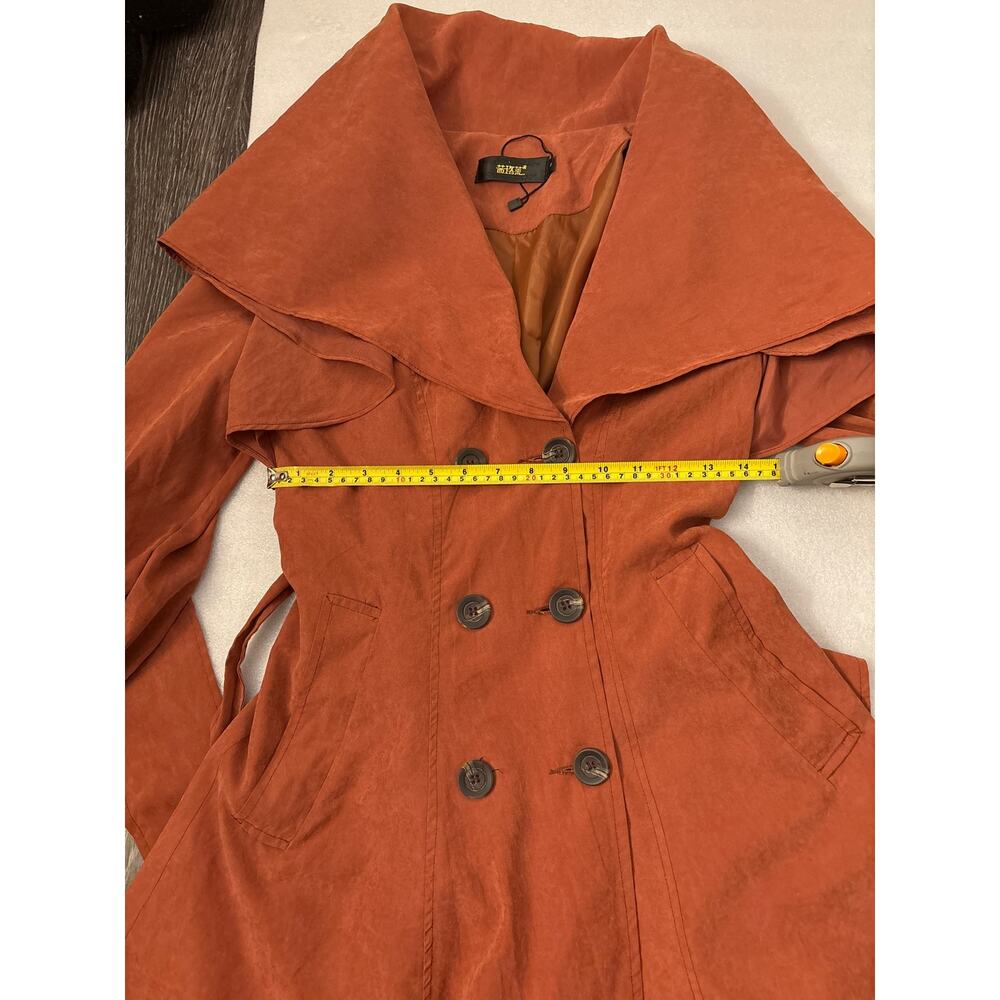 Brown Double Breasted Capelet Trench Coat S NEW Classic Retro Glam Preppy Retro - Picture 10 of 11